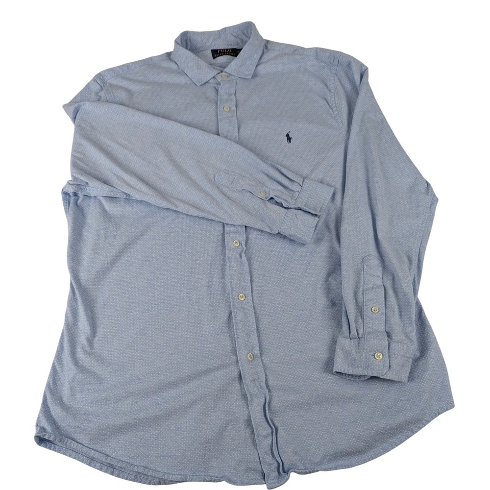 Polo‎ Ralph Lauren Mens XXL Lgt Blue Micro Dot Cotton Button Down Shirt Long Slv